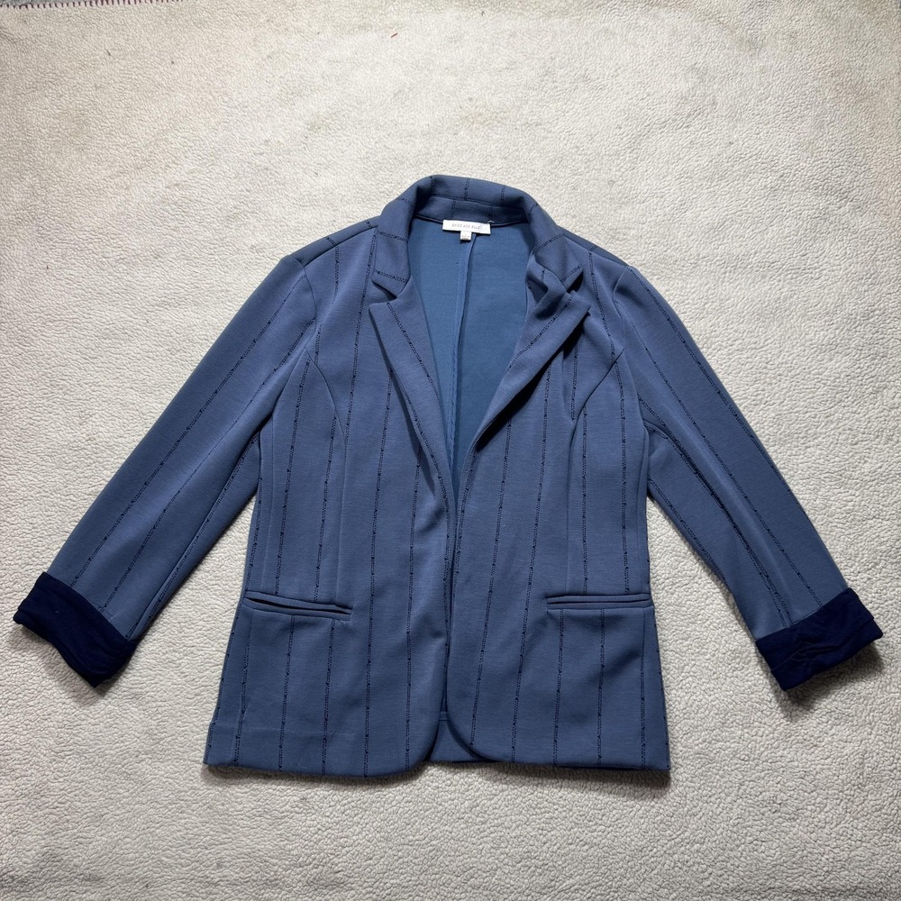 Skies Are Blue Blazer Womens Small Blue Striped Knit Workwear Stretch Jacket